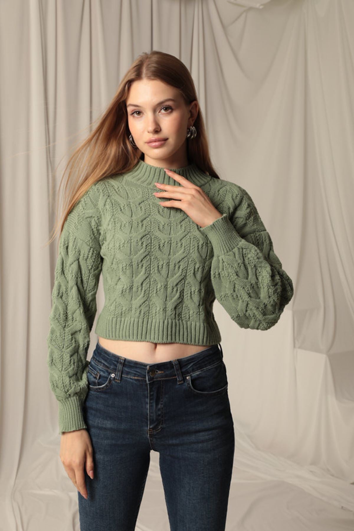 Knitwear Fabric Knit Detailed Women's Mint Sweater - STREETMODE™