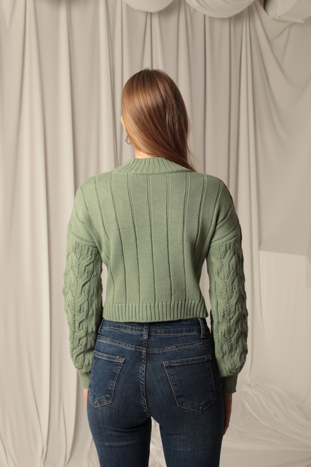 Knitwear Fabric Knit Detailed Women's Mint Sweater - STREETMODE™