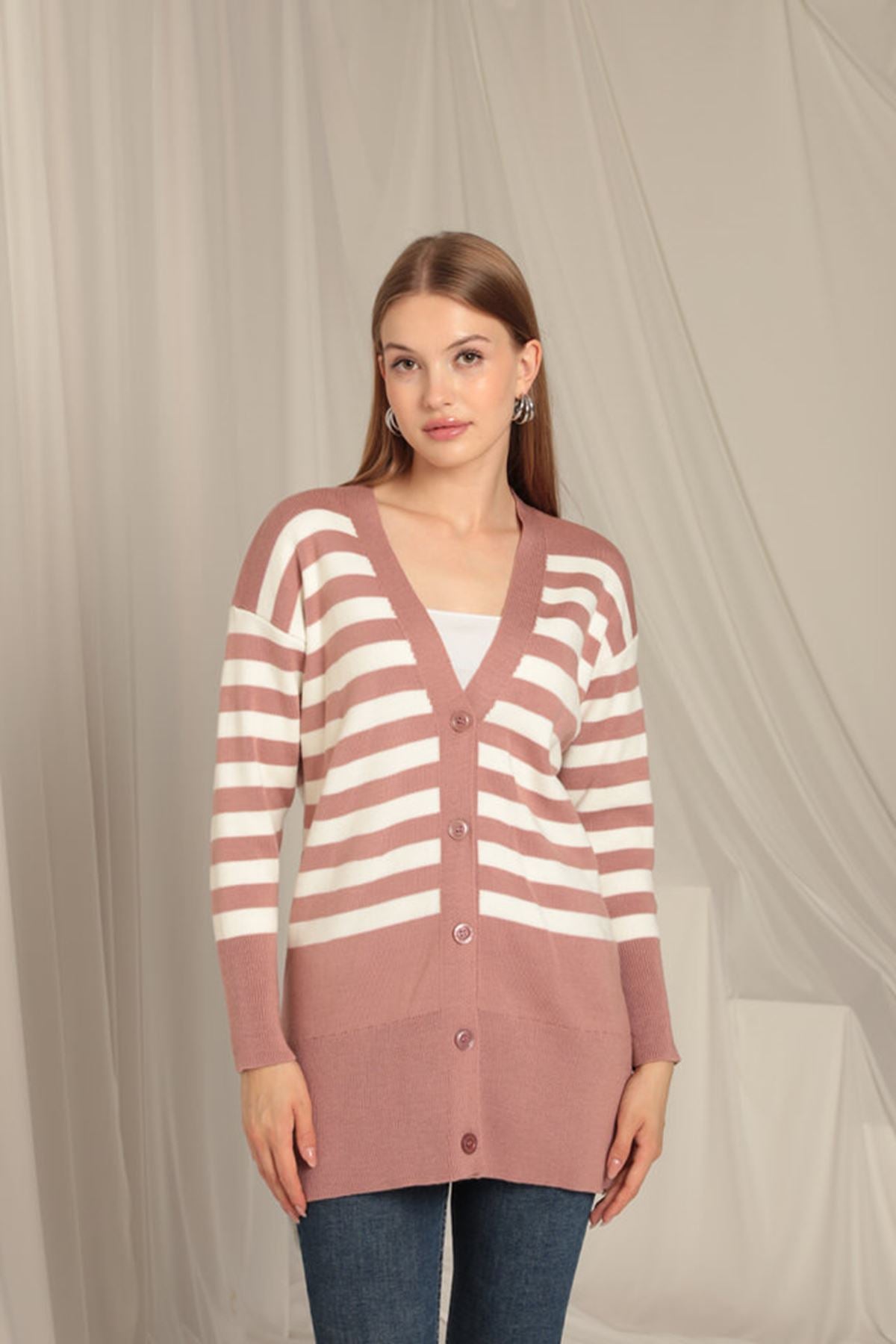 Knitwear Fabric Striped Women's Rose Cardigan - STREETMODE™