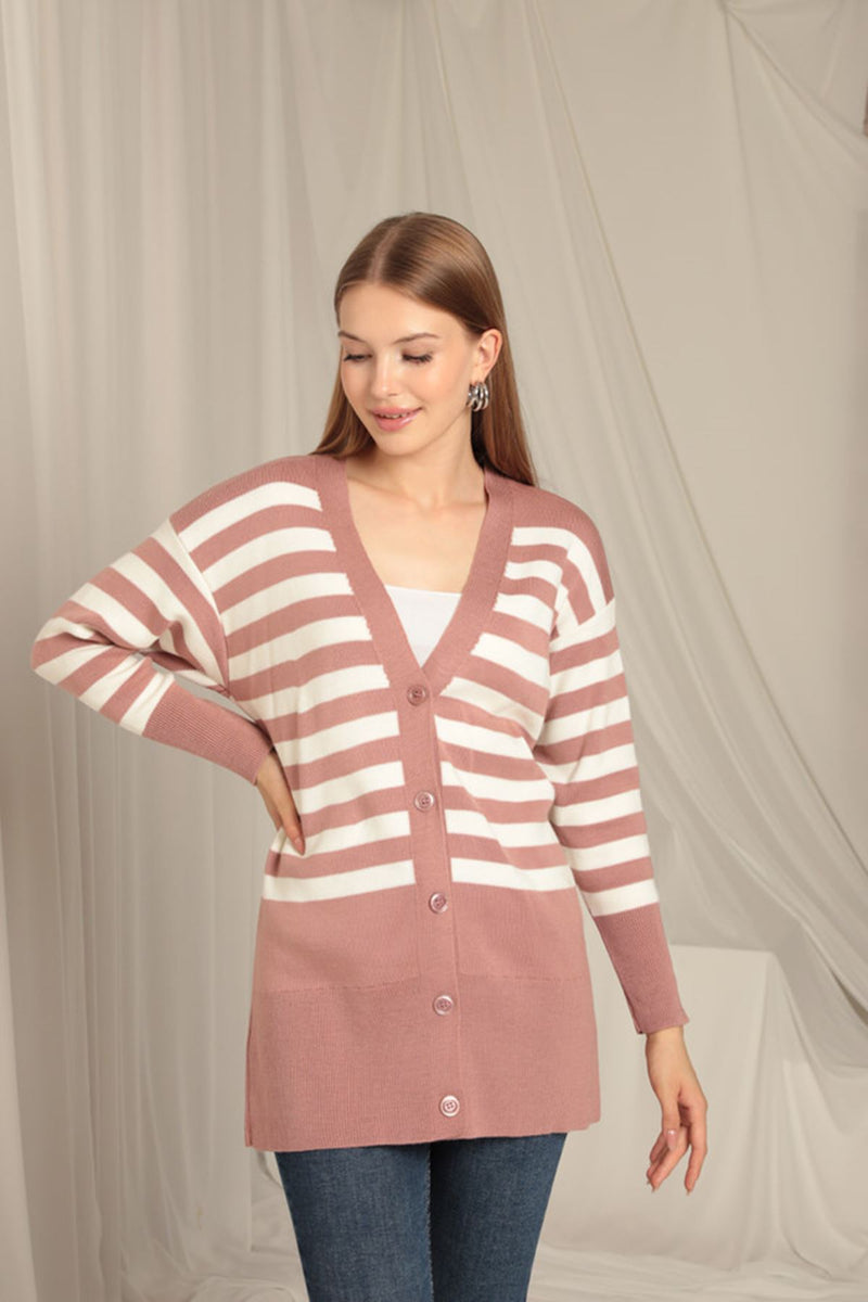 Knitwear Fabric Striped Women's Rose Cardigan - STREETMODE™