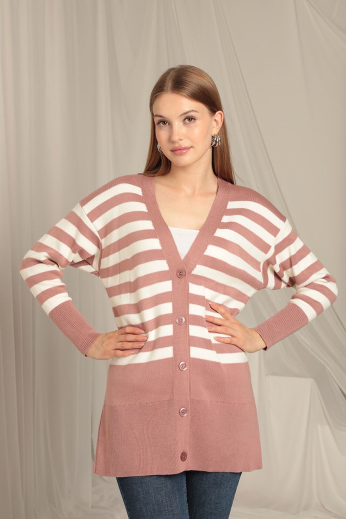 Knitwear Fabric Striped Women's Rose Cardigan - STREETMODE™