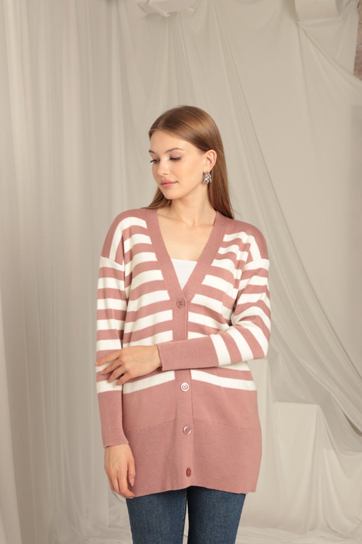 Knitwear Fabric Striped Women's Rose Cardigan - STREETMODE™