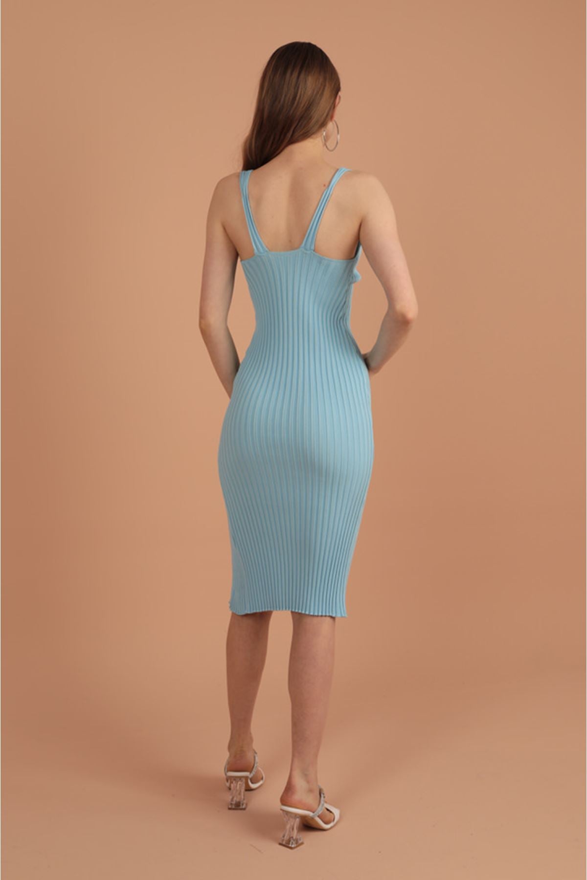 Knitwear Thick Wicking V-Neck Women's Dress-Light Blue - STREETMODE™