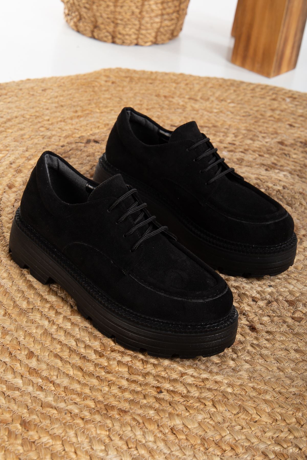 Lace Detailed Black Suede Women's Stylish Casual Shoes - STREETMODE™