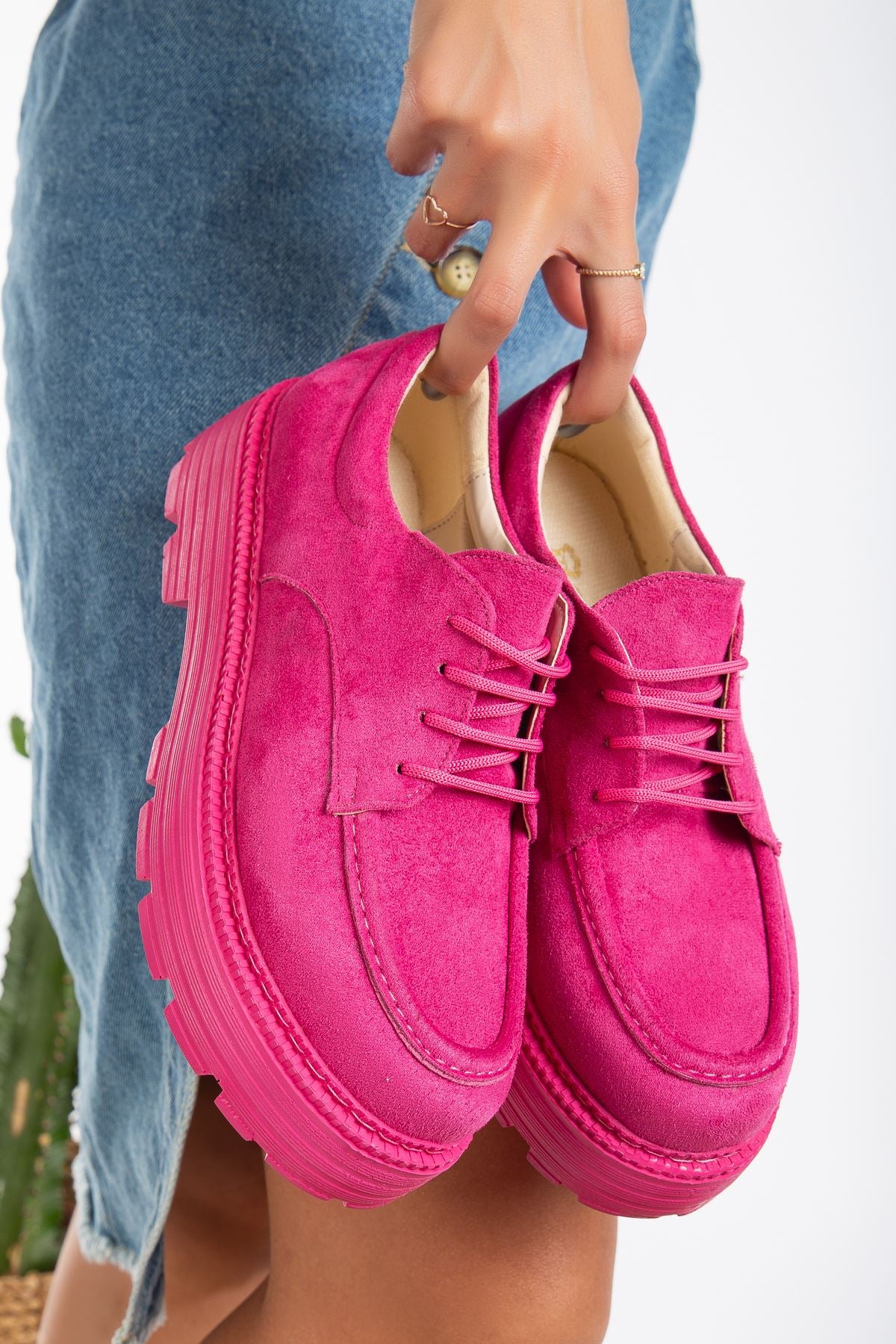 Lace Detailed Fuchsia Suede Women's Stylish Casual Shoes - STREETMODE™