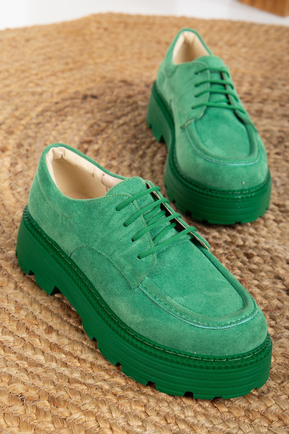 Lace Detailed Green Suede Women's Stylish Casual Shoes - STREETMODE™