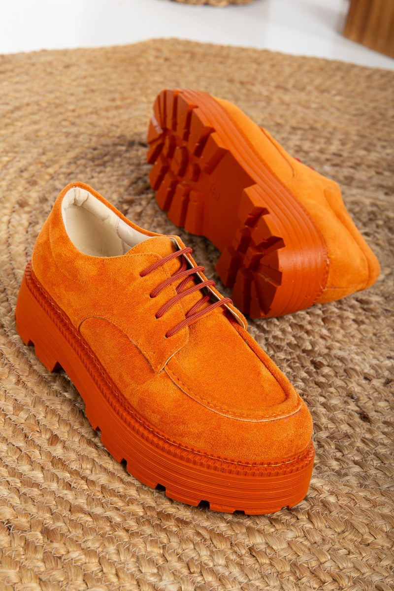 Lace Detailed Orange Suede Women's Stylish Casual Shoes - STREETMODE™