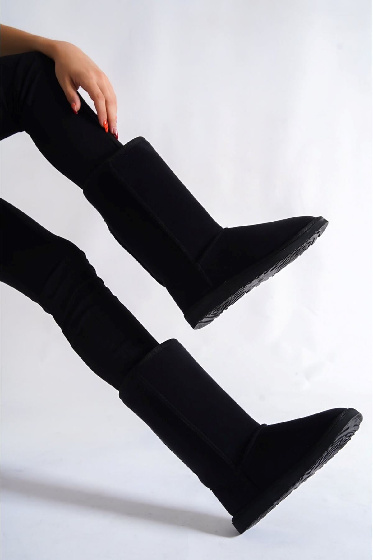 Lada Black Feather Detailed Suede Women's Boots - STREETMODE™