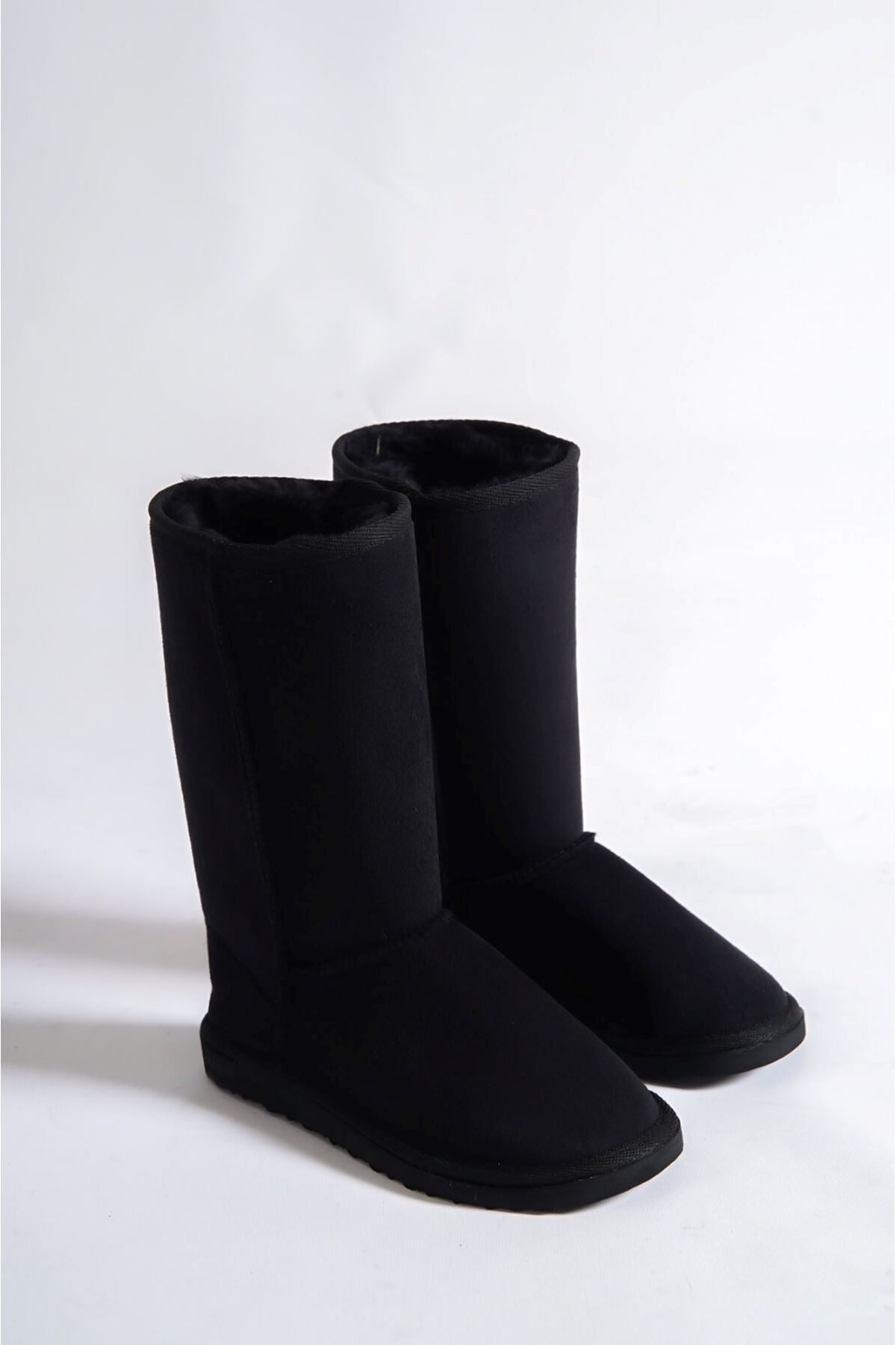 Lada Black Feather Detailed Suede Women's Boots - STREETMODE™