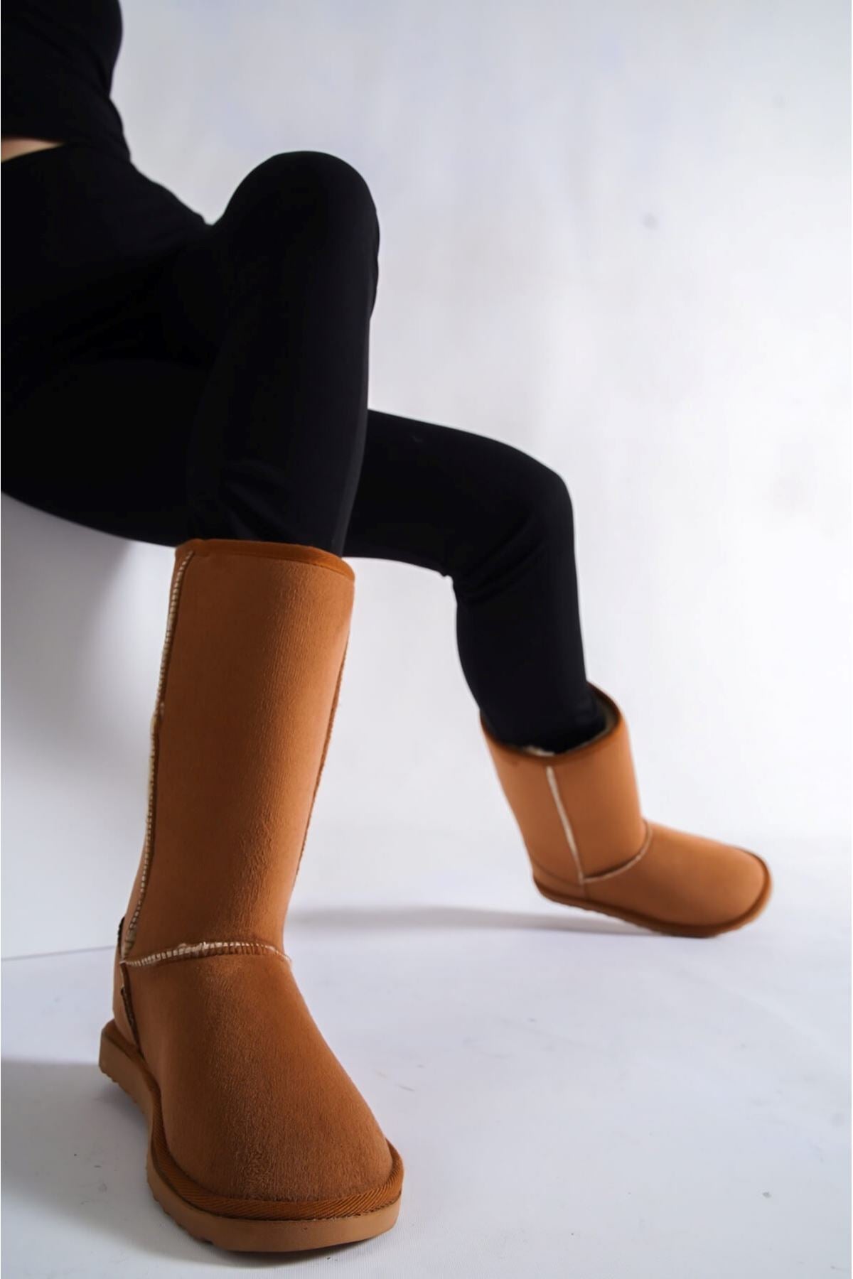 Lada Brown Feather Detailed Suede Women's Boots - STREETMODE™