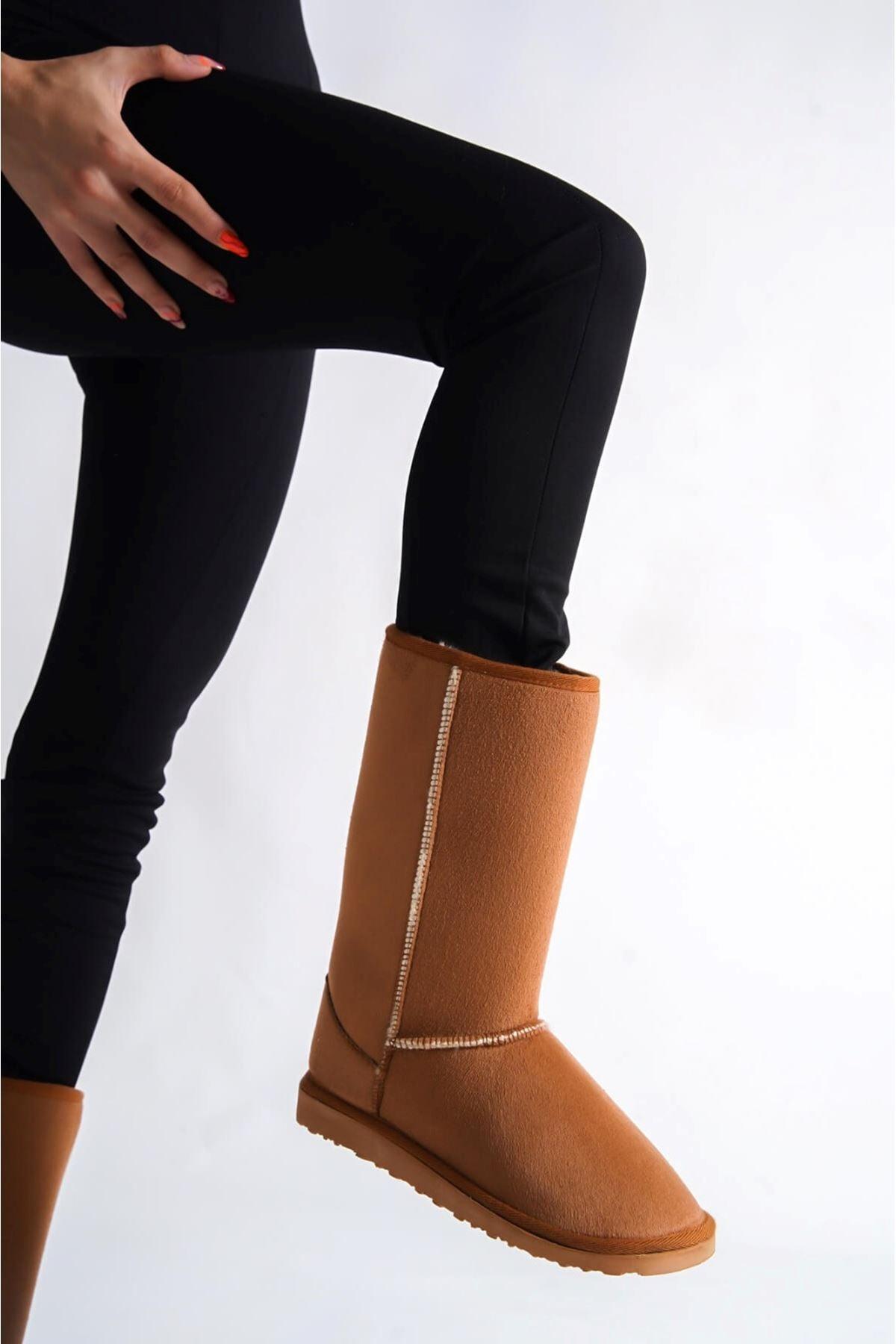 Lada Brown Feather Detailed Suede Women's Boots - STREETMODE™