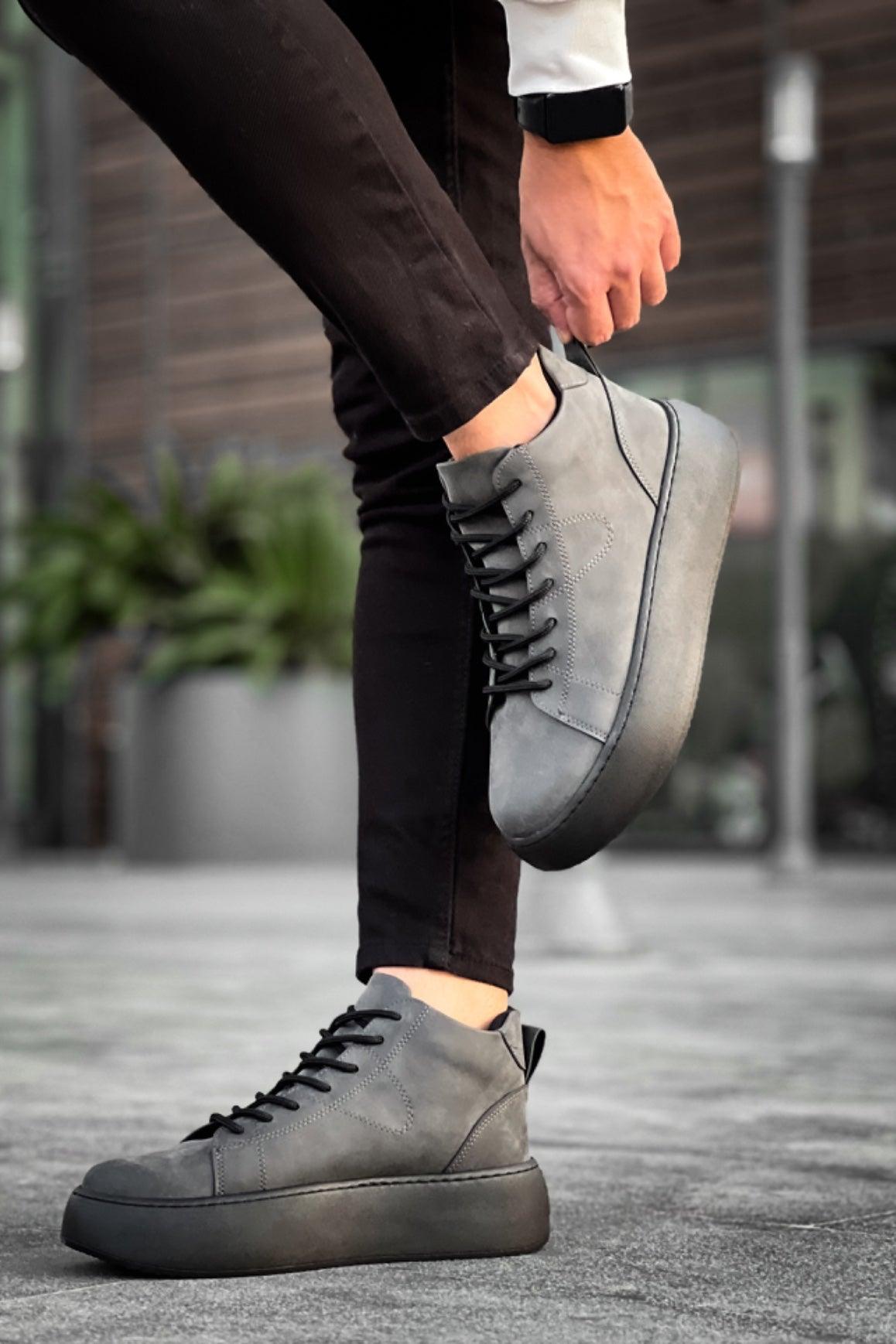 LE10 Lace-Up Men's High Black Sole Anthracite Sports Boots - STREETMODE™