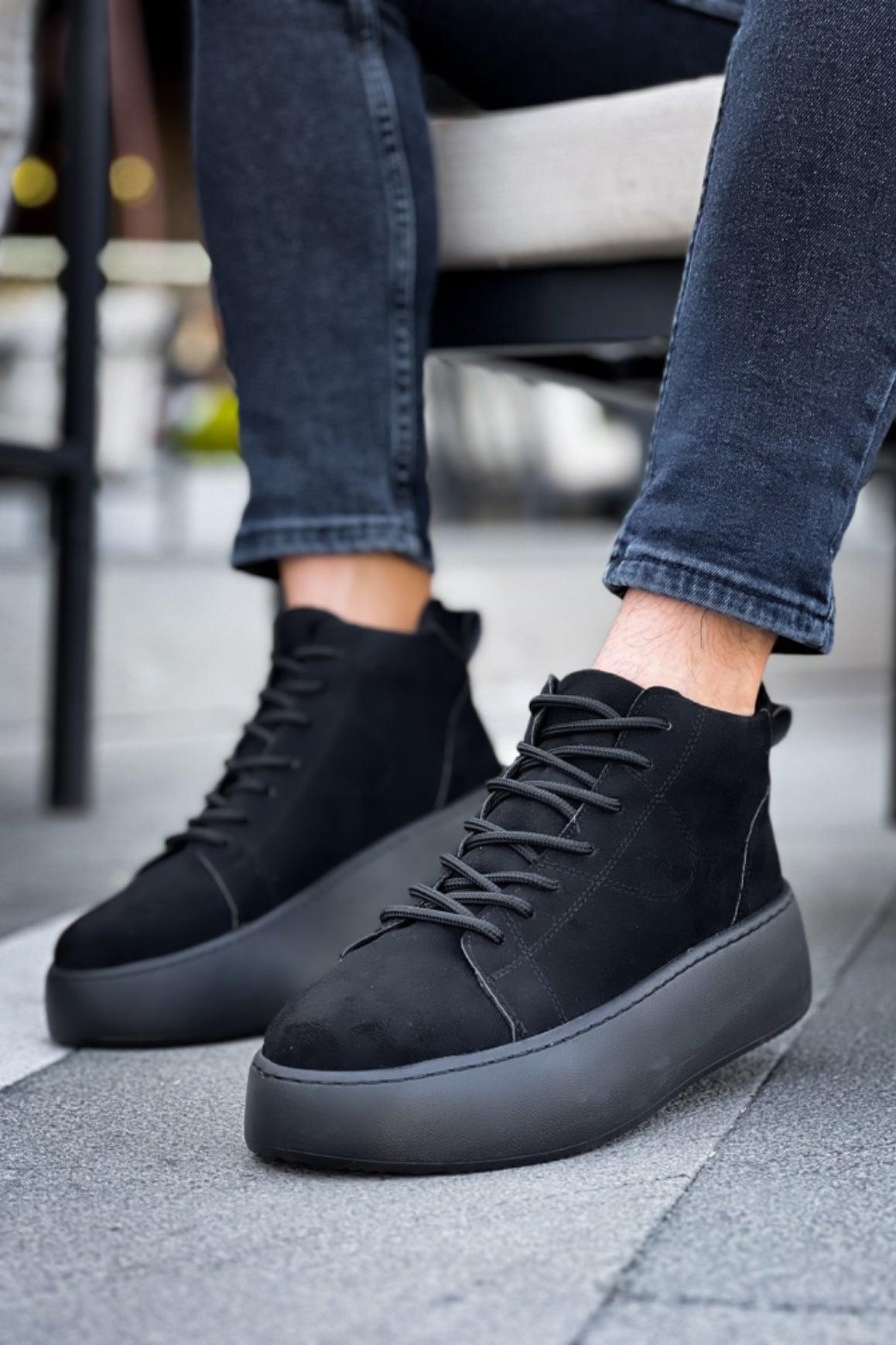 LE10 Lace-Up Men's High Black Sole Black Suede Sports Boots - STREETMODE™