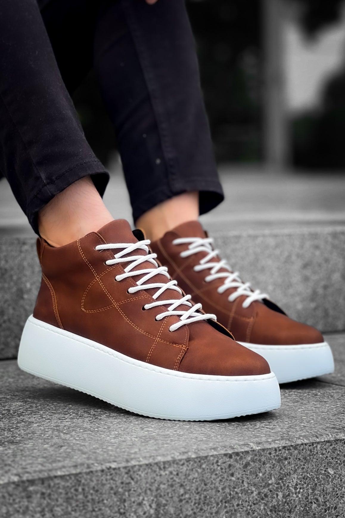 LE10 Lace-Up Men's High Sole Tan Leather Sports Boots - STREETMODE™