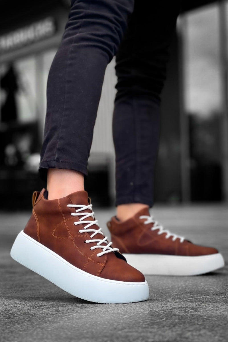 LE10 Lace-Up Men's High Sole Tan Leather Sports Boots - STREETMODE™