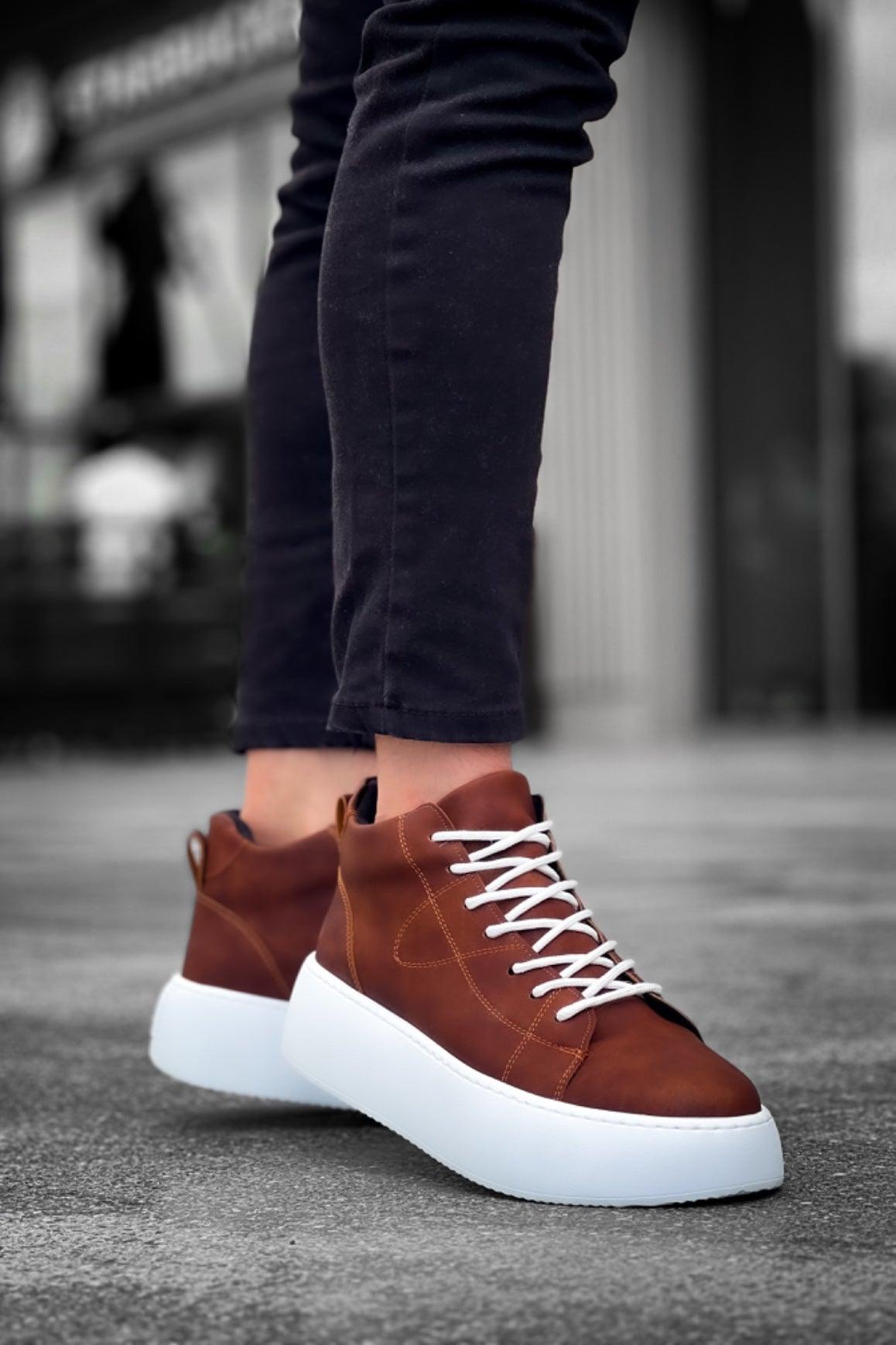 LE10 Lace-Up Men's High Sole Tan Leather Sports Boots - STREETMODE™