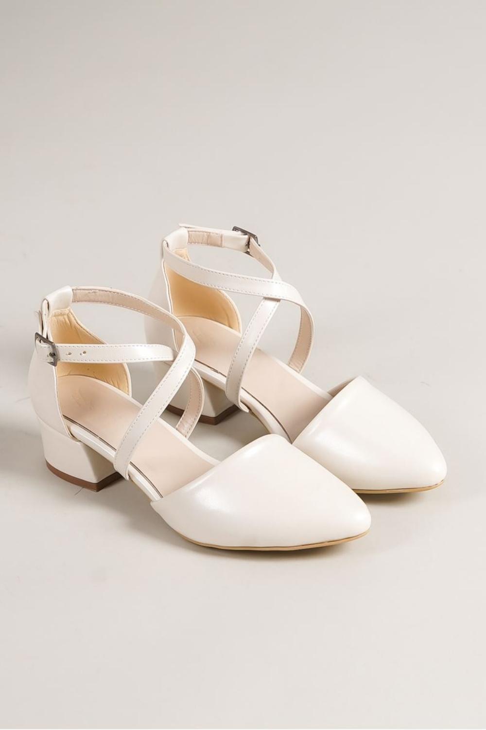 Letha White Pearl Detailed Heeled Women's Shoes - STREETMODE™