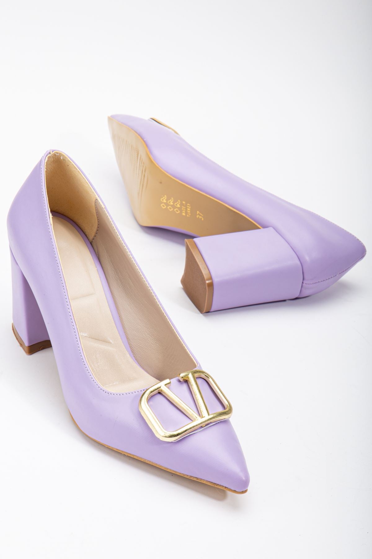 Lilac Skin Buckle Detailed Thick Heel Shoes - STREETMODE™