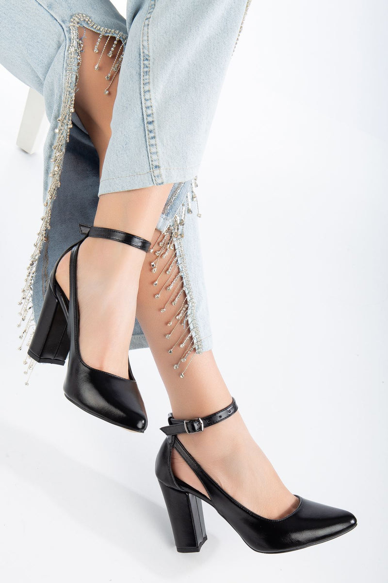 Lillian Heeled Black Shiny Skin Heeled Women's Shoes - STREETMODE™