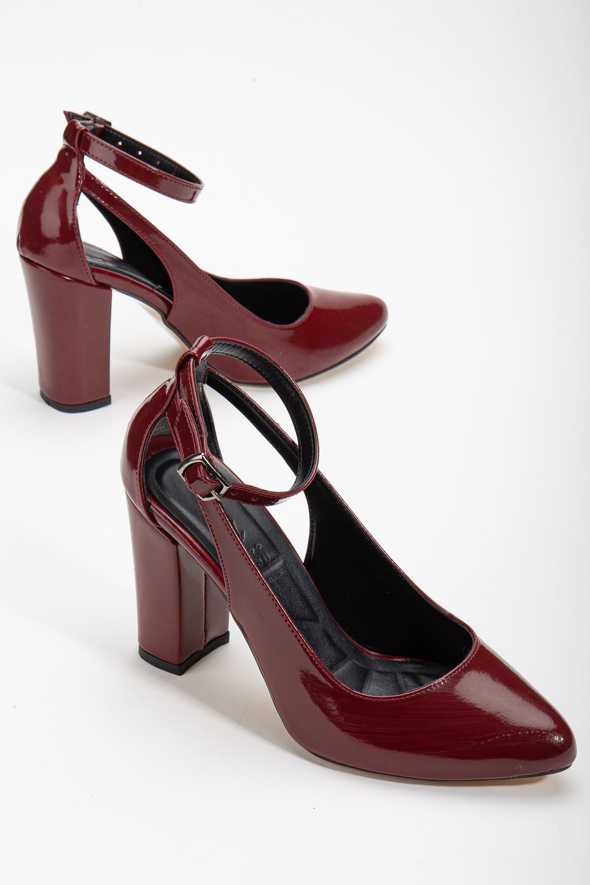 Lillian Heeled Burgundy Patent Leather Heeled Women's Shoes - STREETMODE™