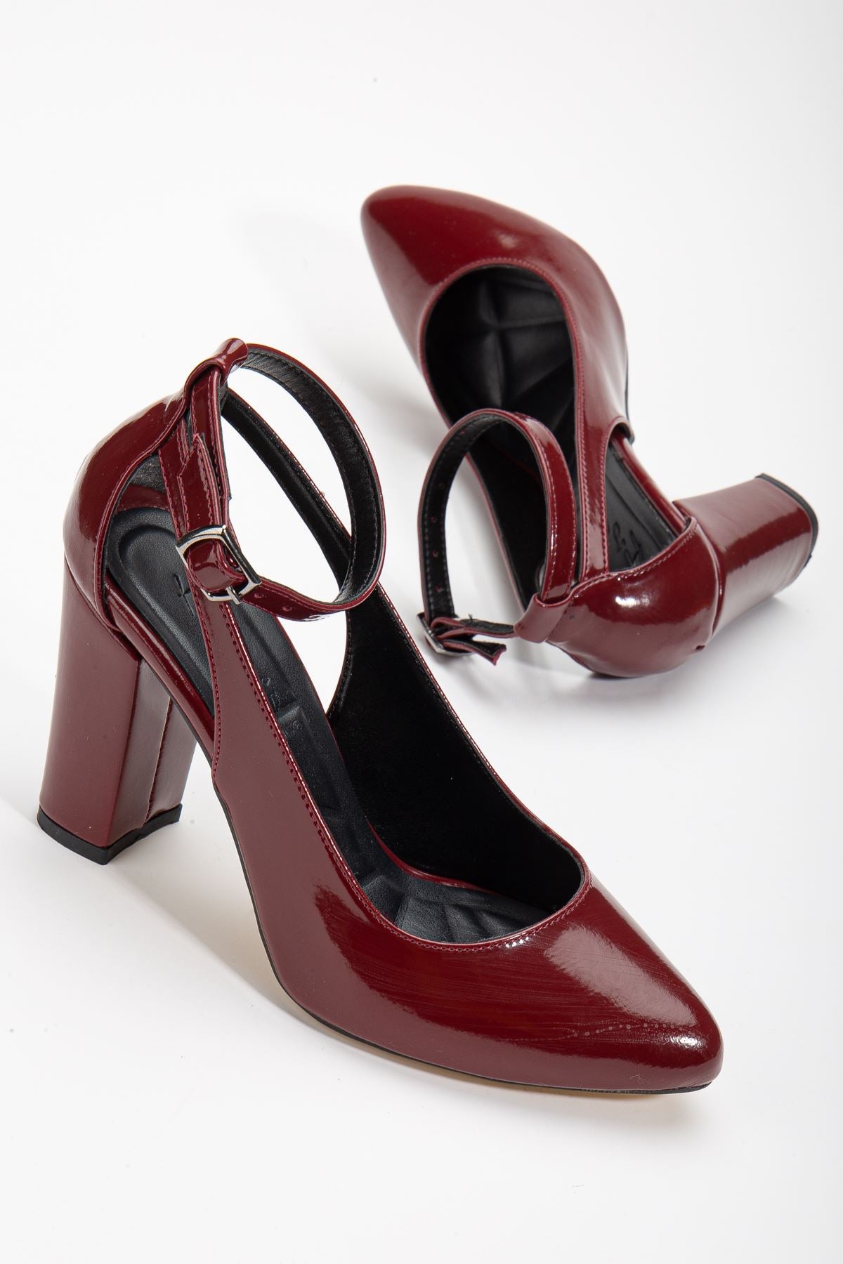 Lillian Heeled Burgundy Patent Leather Heeled Women's Shoes - STREETMODE™