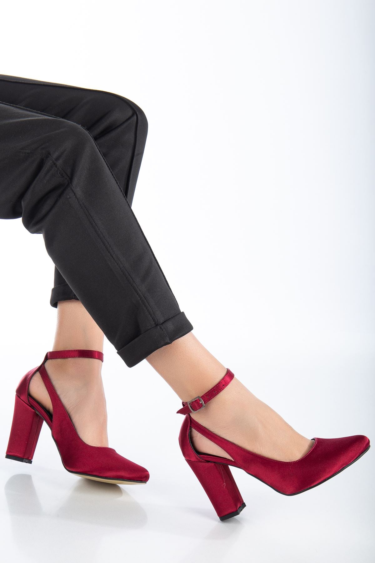 Lillian Heeled Burgundy Satin Heeled Women's Shoes - STREETMODE™
