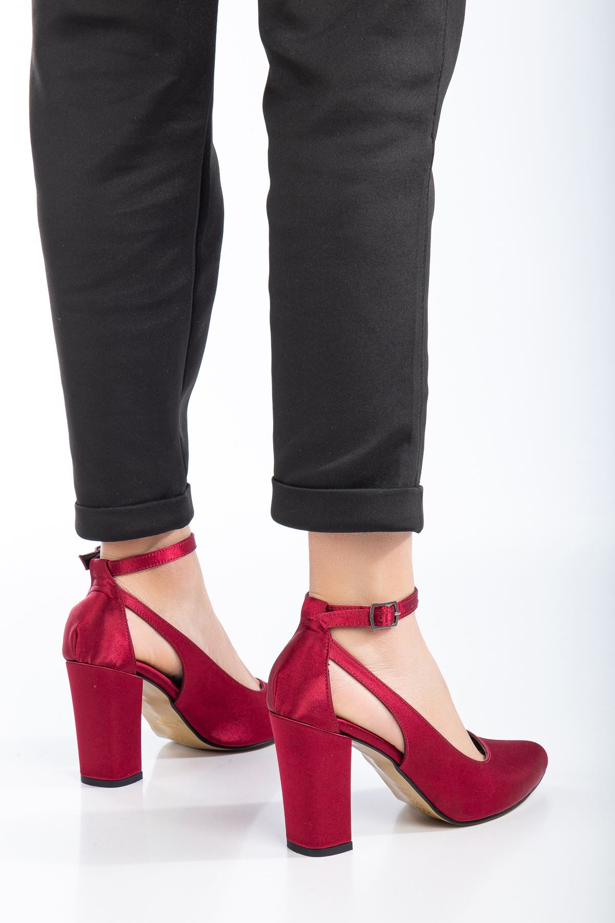 Lillian Heeled Burgundy Satin Heeled Women's Shoes - STREETMODE™