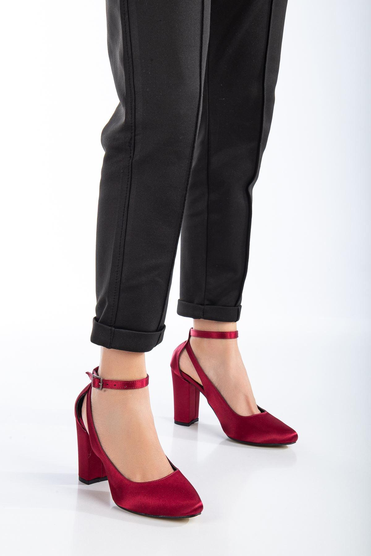 Lillian Heeled Burgundy Satin Heeled Women's Shoes - STREETMODE™