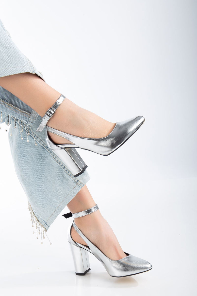 Lillian Heeled Silver Skin Heeled Women's Shoes - STREETMODE™