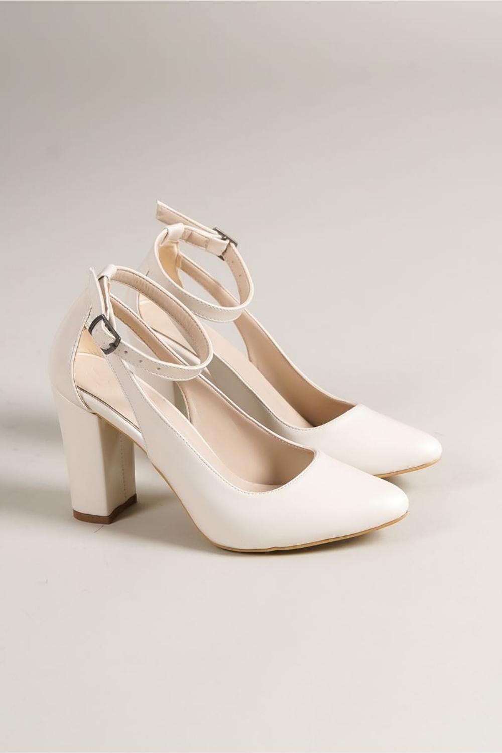 Lillian Heeled White Pearl Detailed Heeled Women's Shoes - STREETMODE™