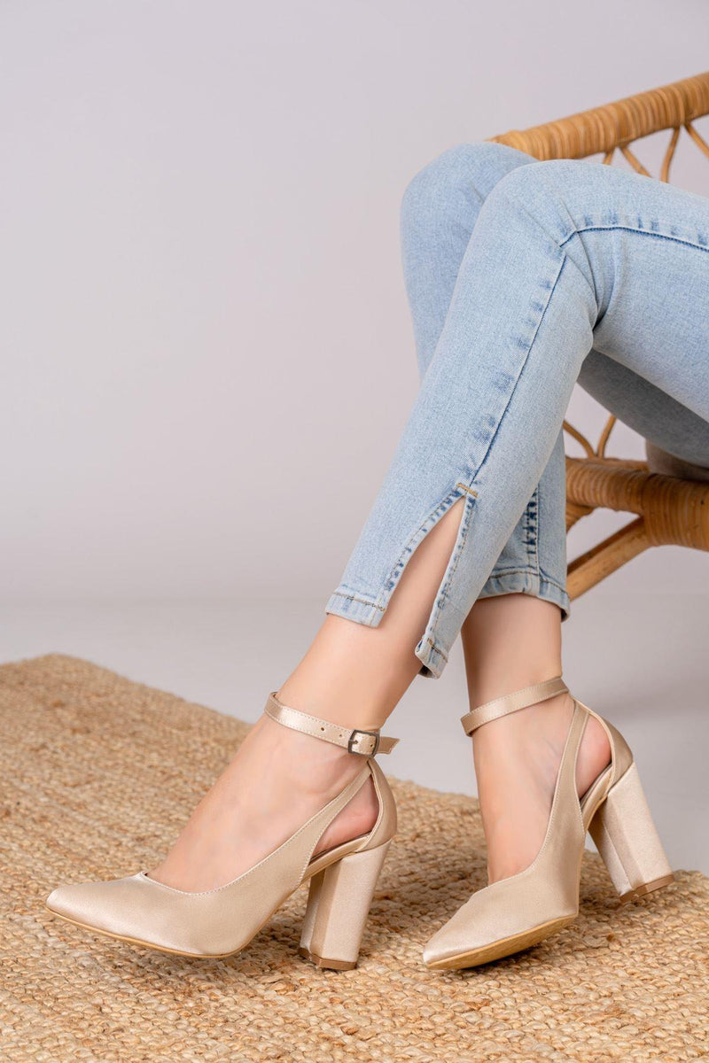 Lillian Heels Cream Satin Heels Women's Shoes - STREETMODE™