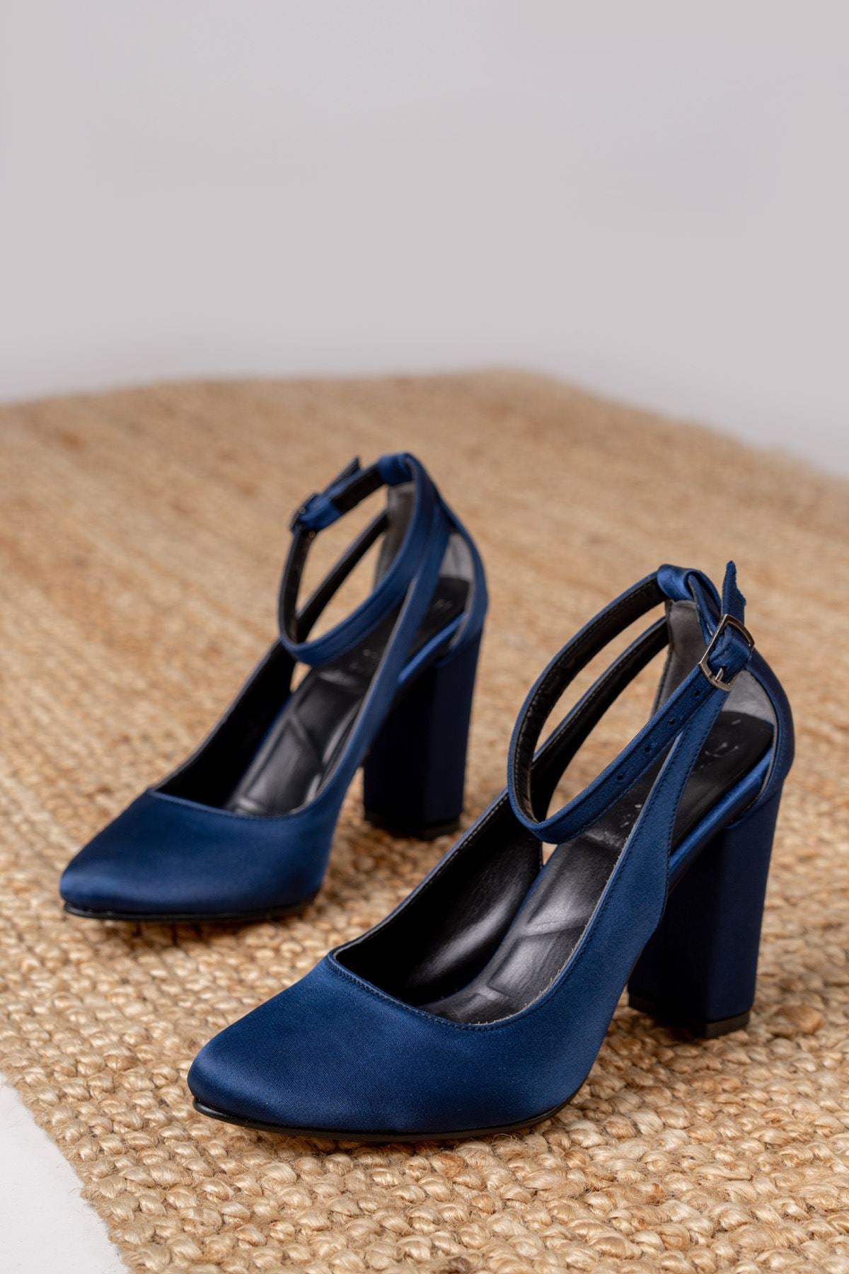 Lillian Heels Navy Blue Satin Heels Women's Shoes - STREETMODE™