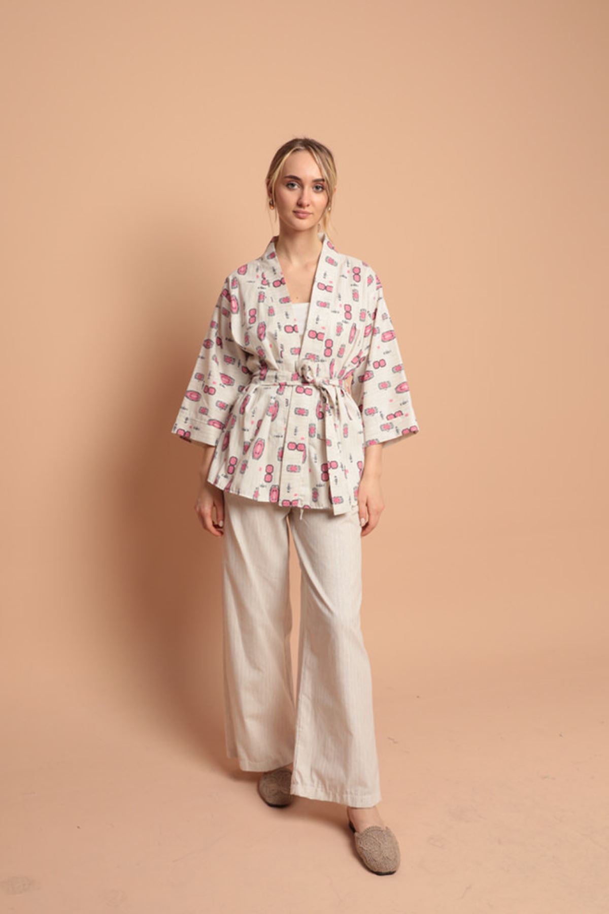 Linen Fabric Printed Women's Suit-Fuchsia - STREETMODE™