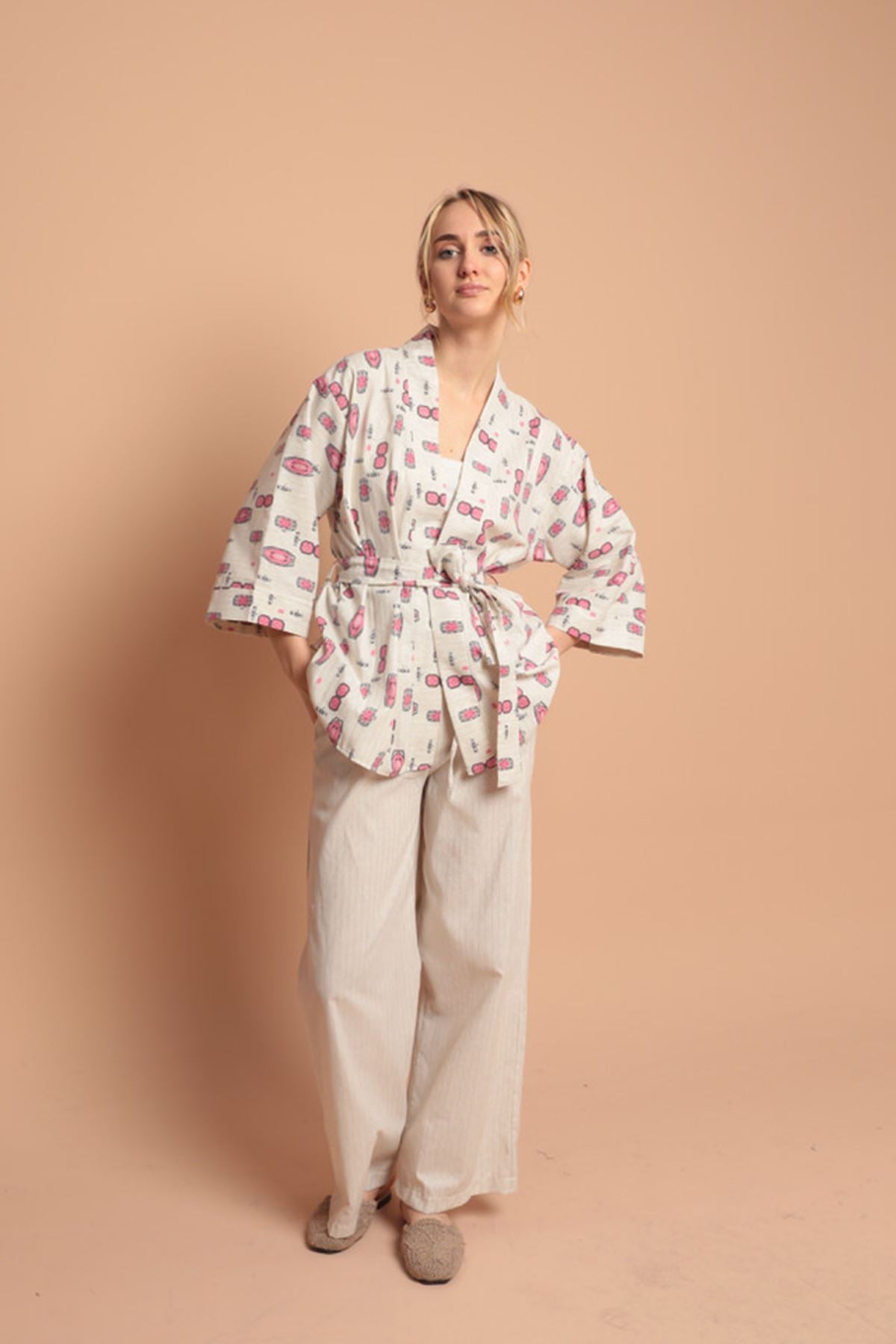 Linen Fabric Printed Women's Suit-Fuchsia - STREETMODE™