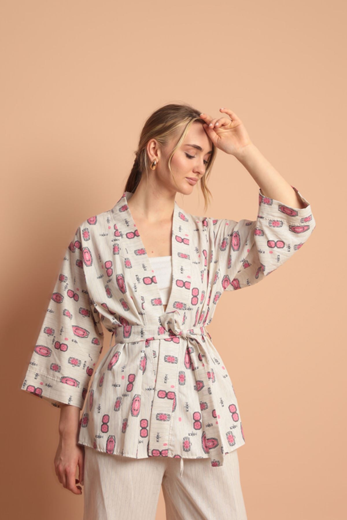 Linen Fabric Printed Women's Suit-Fuchsia - STREETMODE™