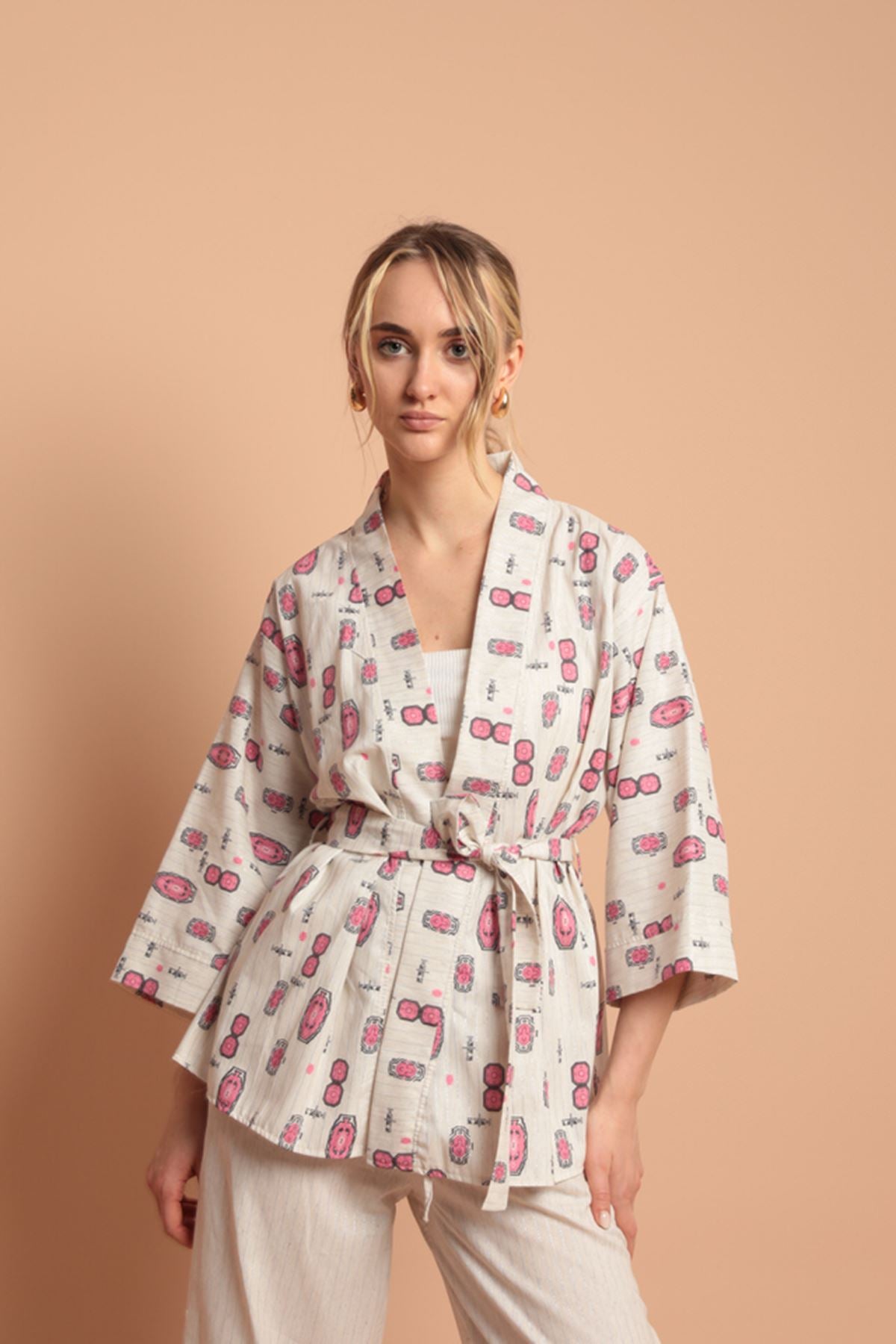 Linen Fabric Printed Women's Suit-Fuchsia - STREETMODE™