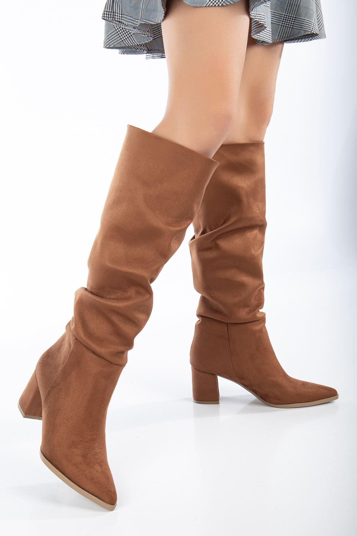 Lise-Britt Brown Suede Gusseted Heeled Women's Boots - STREETMODE™