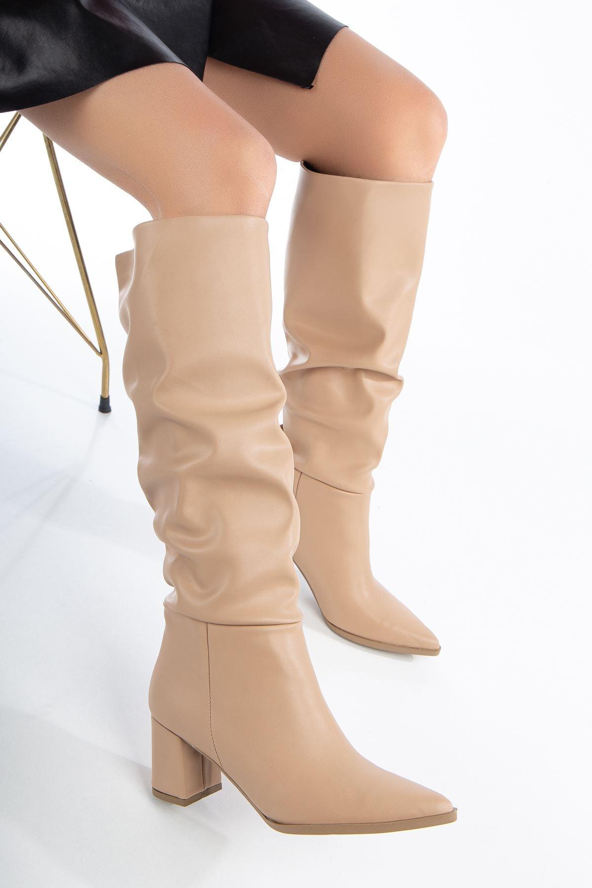 Lise-Britt Nude Bellows Heeled Women's Boots - STREETMODE™