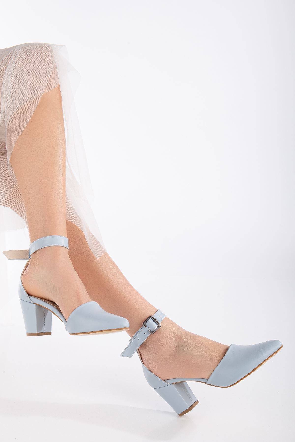 Lottis Baby Blue Skin Detailed Heeled Women's Shoes - STREETMODE™