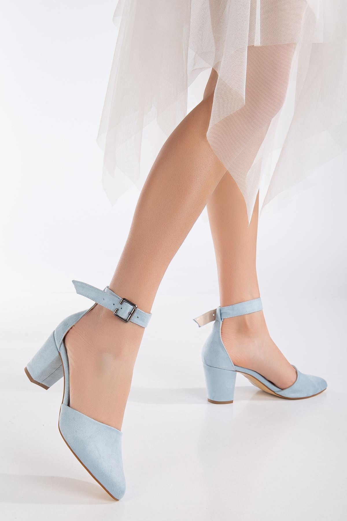 Lottis Baby Blue Suede Detailed Heeled Women's Shoes - STREETMODE™