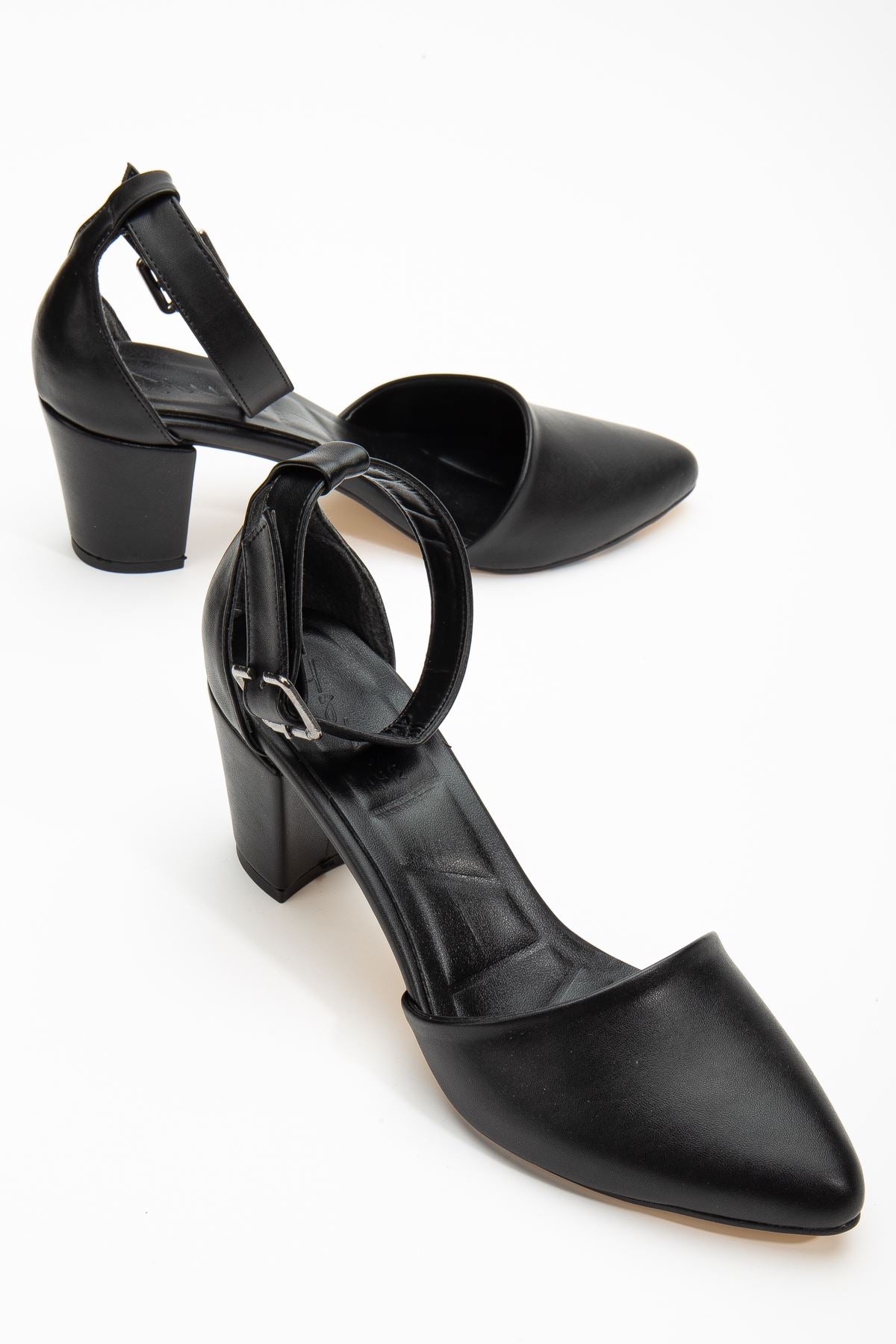 Lottis Black Leather Detailed Heeled Women's Shoes - STREETMODE™