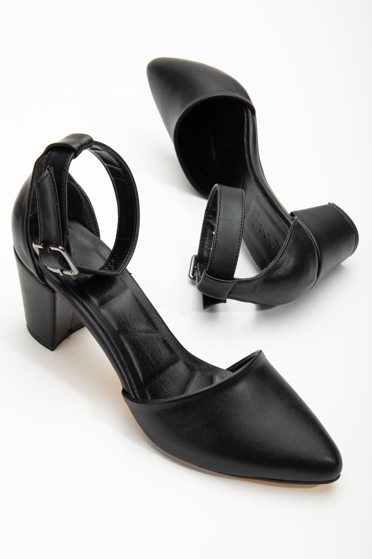 Lottis Black Leather Detailed Heeled Women's Shoes - STREETMODE™