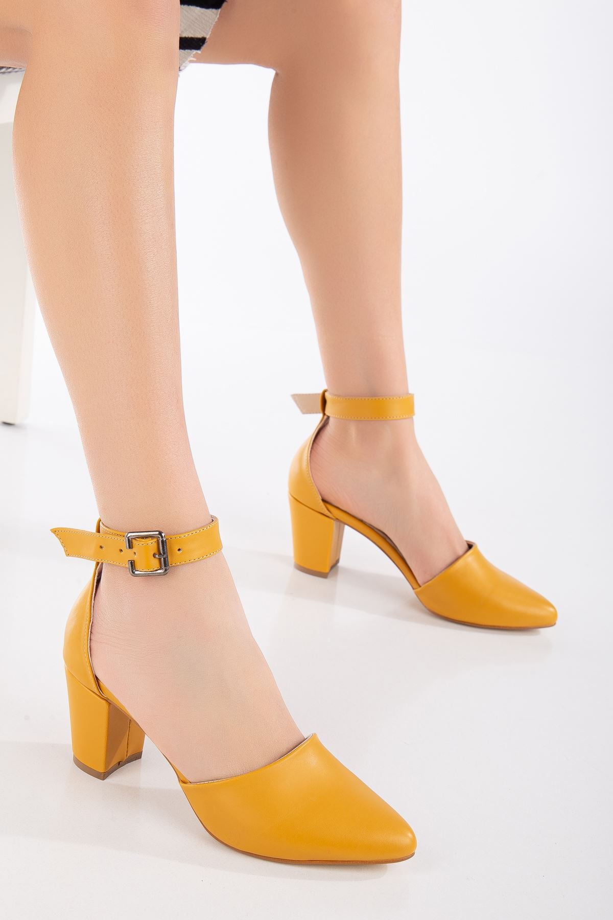 Lottis Mustard Skin Detailed Heeled Women's Shoes - STREETMODE™