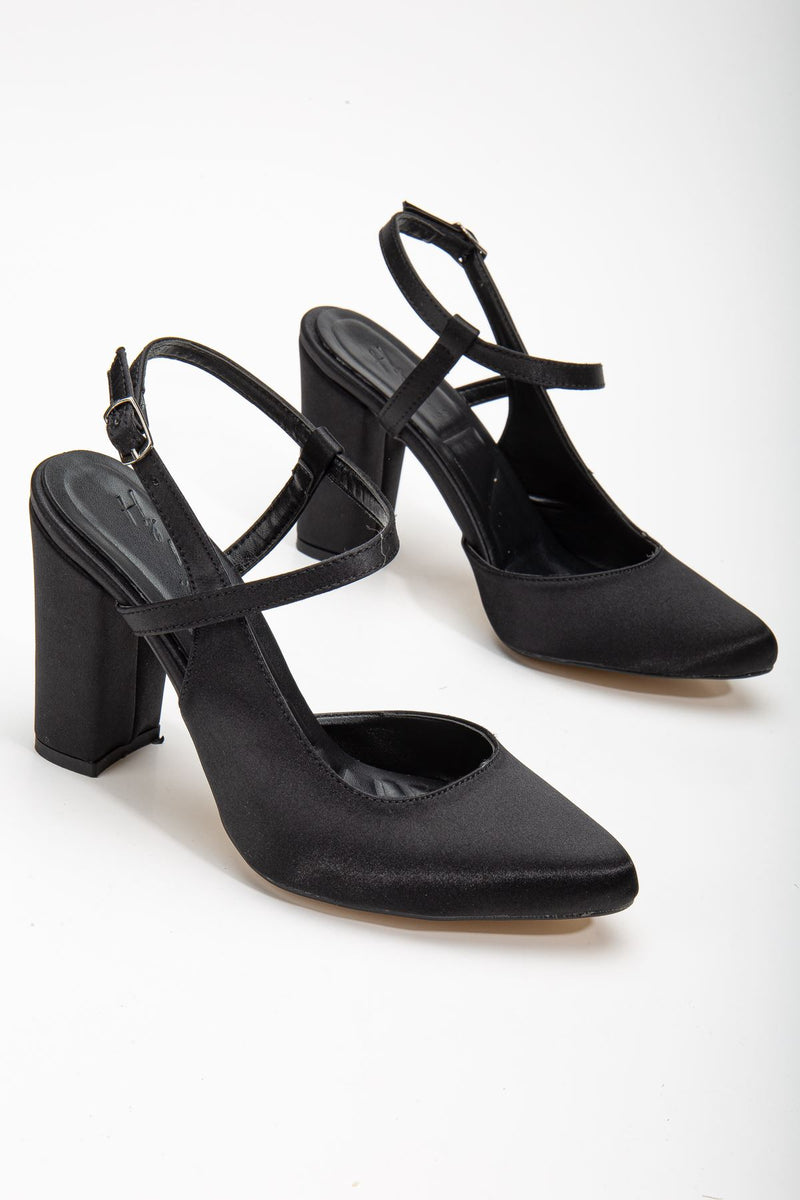 Lotus Black Satin Ankle Strap High Heels Women's Shoes - STREETMODE™