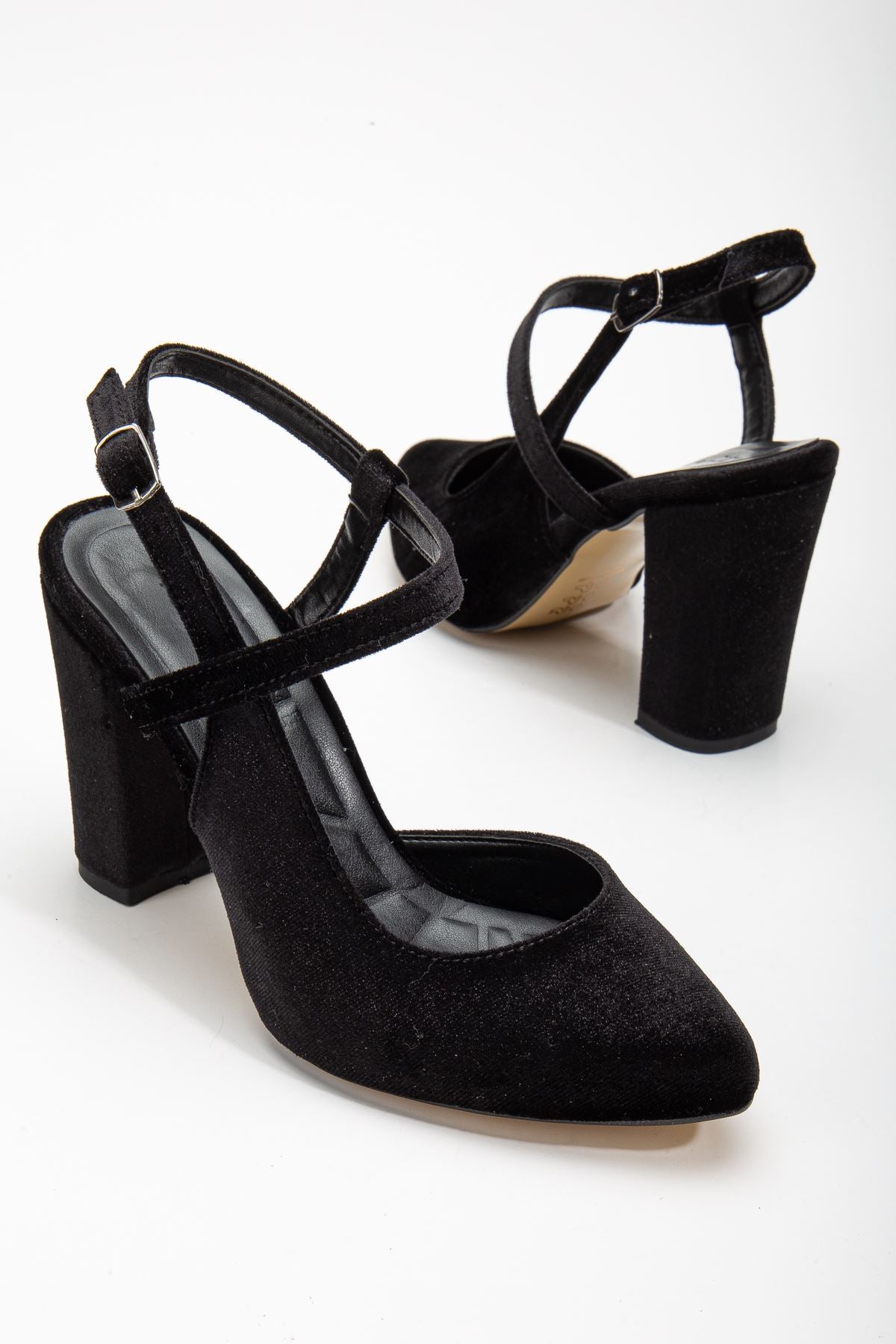 Lotus Black Velvet Ankle-Strap Heeled Women's Shoes - STREETMODE™