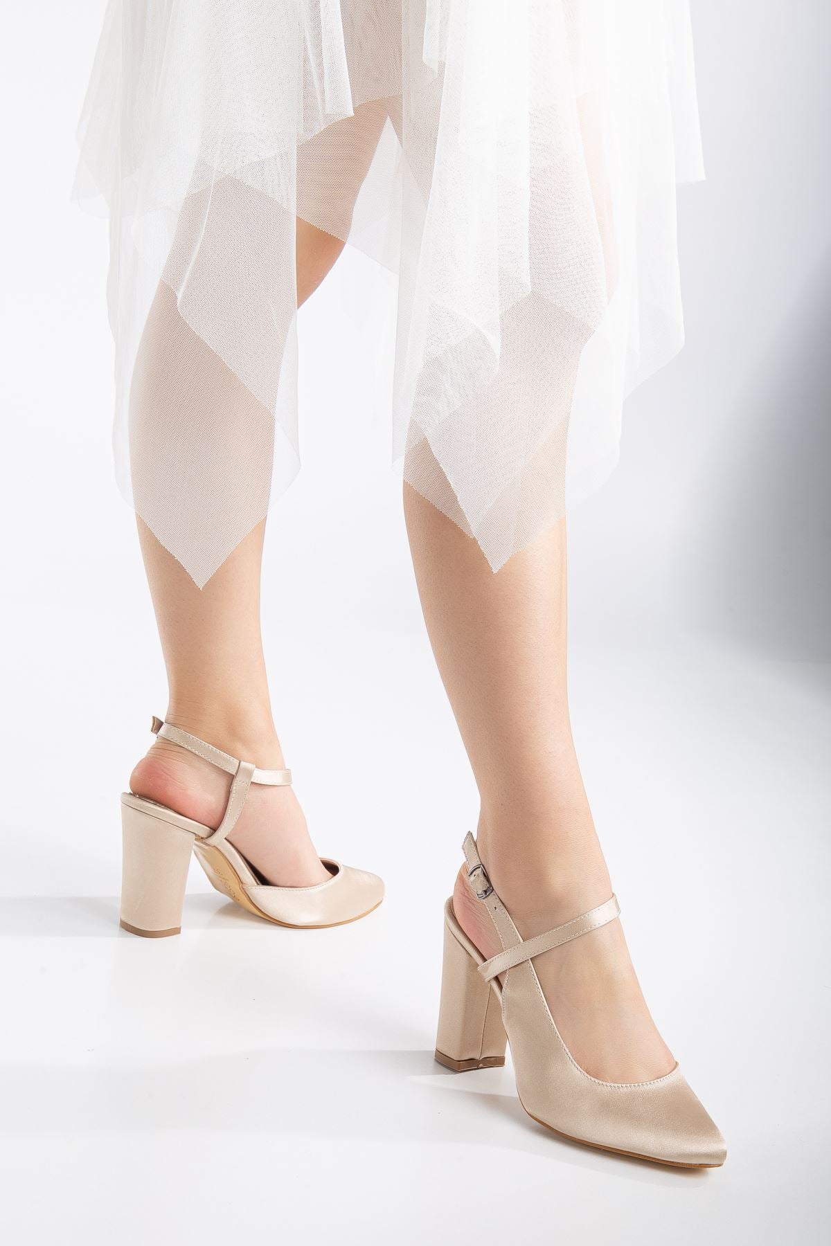 Lotus Cream Satin Ankle Strap Heeled Women's Shoes - STREETMODE™