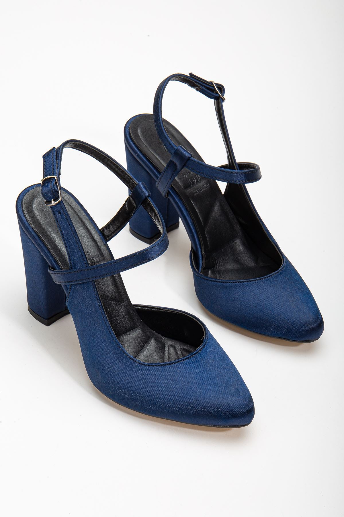 Lotus Navy Blue Satin Ankle Strap Heeled Women's Shoes - STREETMODE™