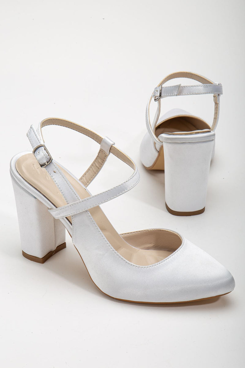 Lotus White Satin Ankle Strap High Heels Women's Shoes - STREETMODE™