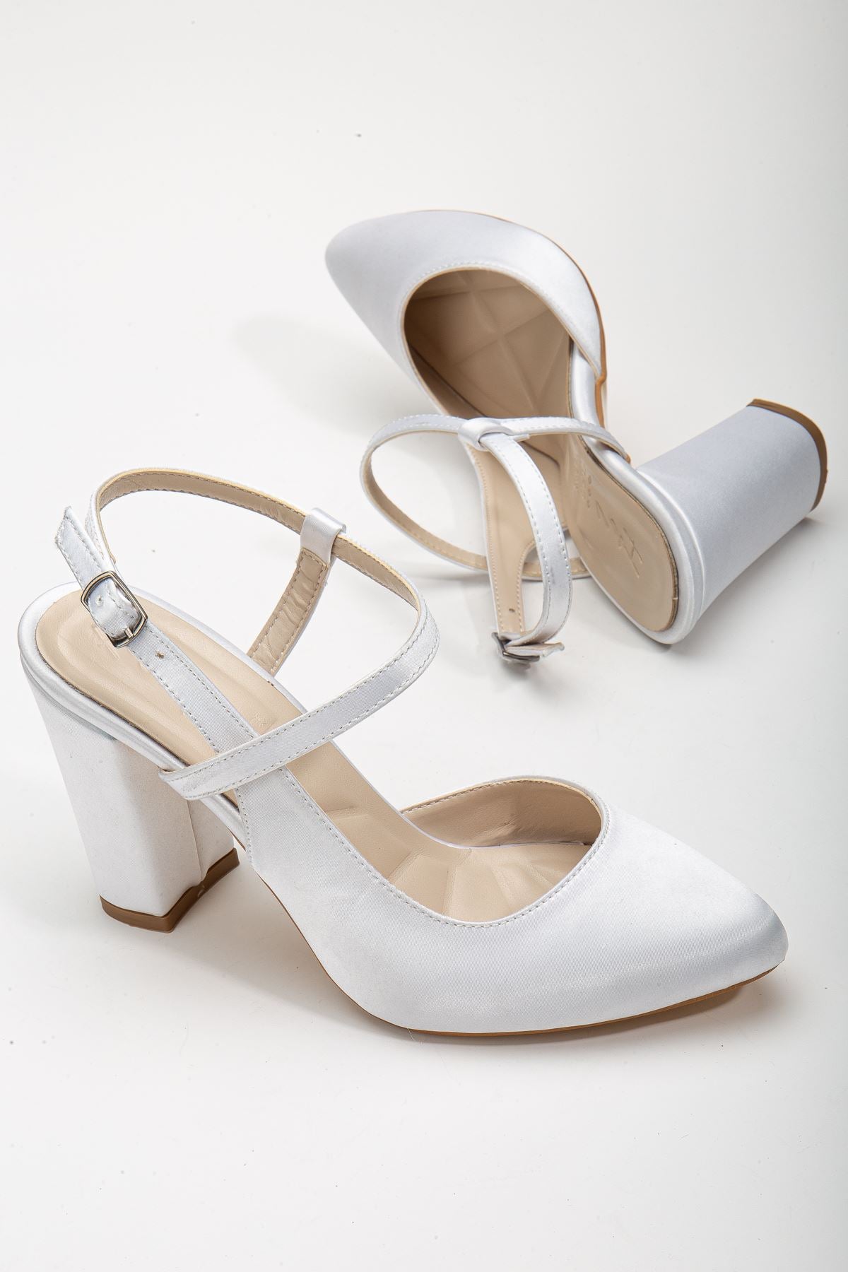 Lotus White Satin Ankle Strap High Heels Women's Shoes - STREETMODE™