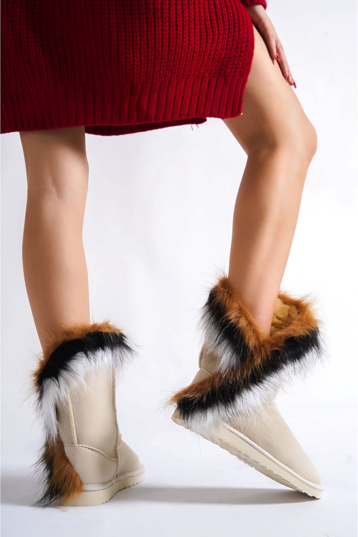 Lucher Cream Hairy Suede Women's Boots - STREETMODE™